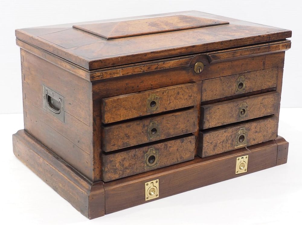 Lot 1349: 7-drawer burled walnut machinist chest