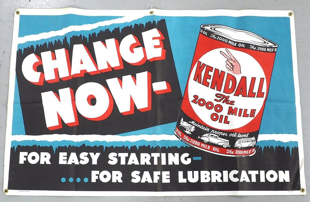 Lot 1356: NOS Kendall Motor Oil "Change Now" banner
