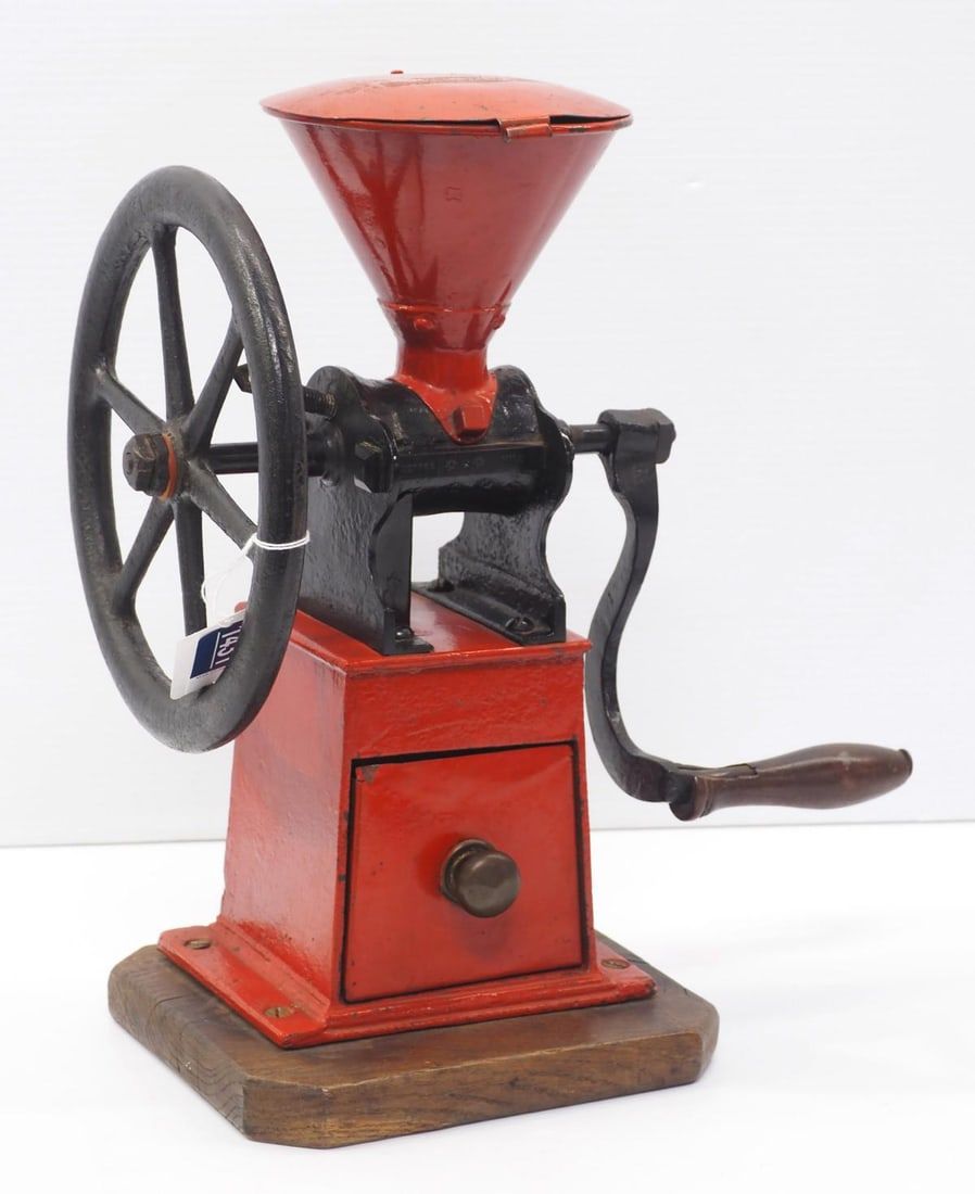 Lot 1431: Unusual cast iron & tin table-top coffee mill