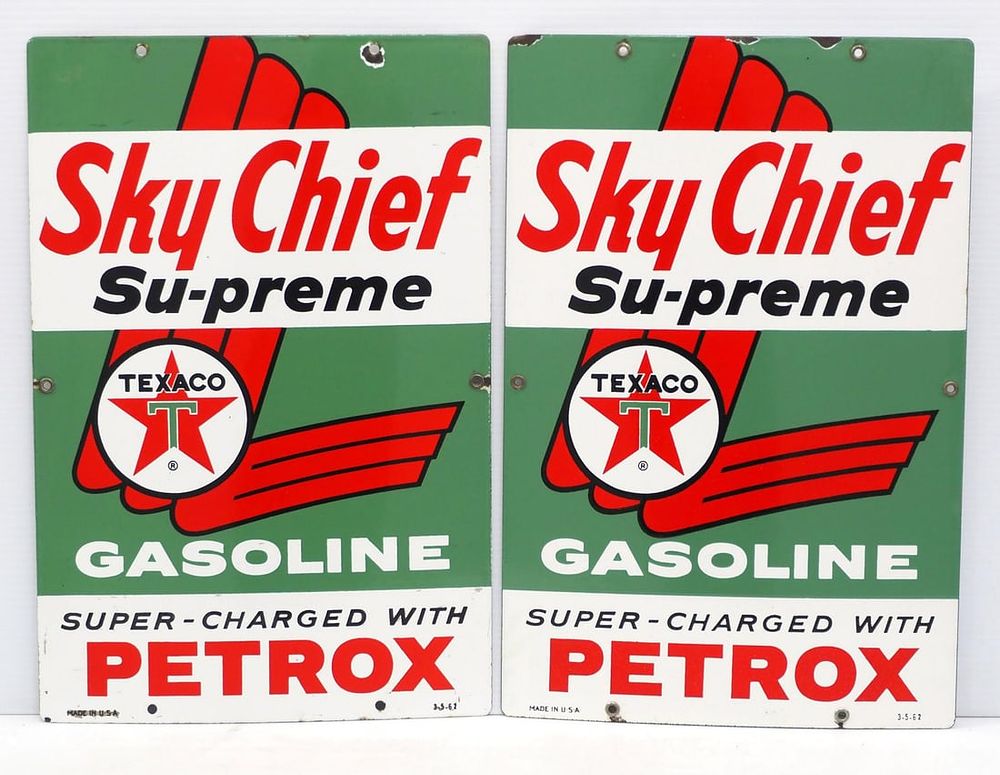 Lot 1450: (2) Sky Chief Su-preme Petrox Gasoline signs