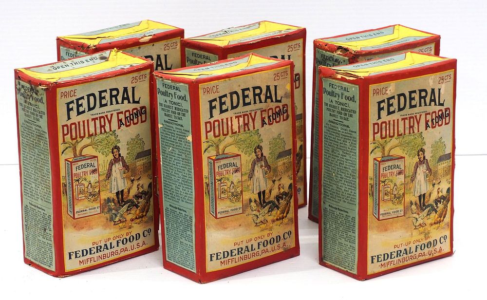 Lot 314: (6) Federal Poultry Food product containers