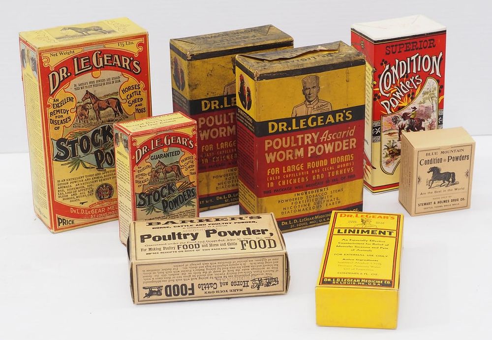 Lot 321: (8) Country store livestock product containers