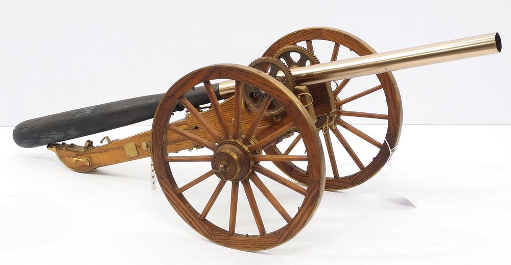 Lot 326: Original wood & brass model cannon cart