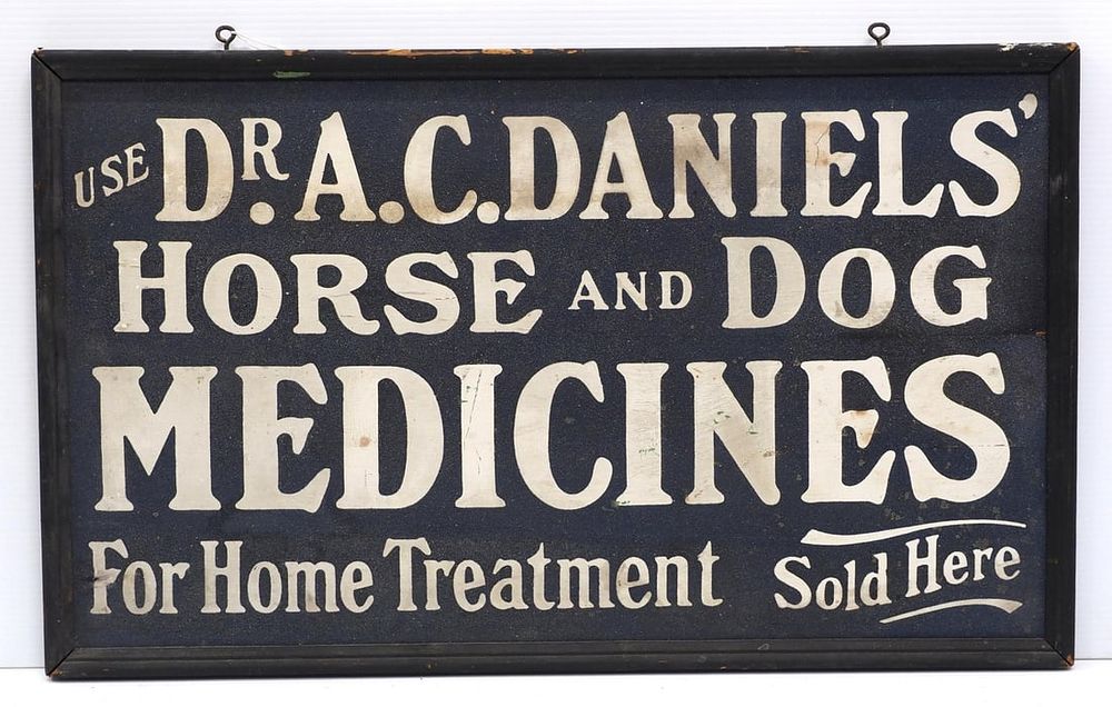 Lot 379: Dr. A.C. Daniels Horse and Dog Medicines sign