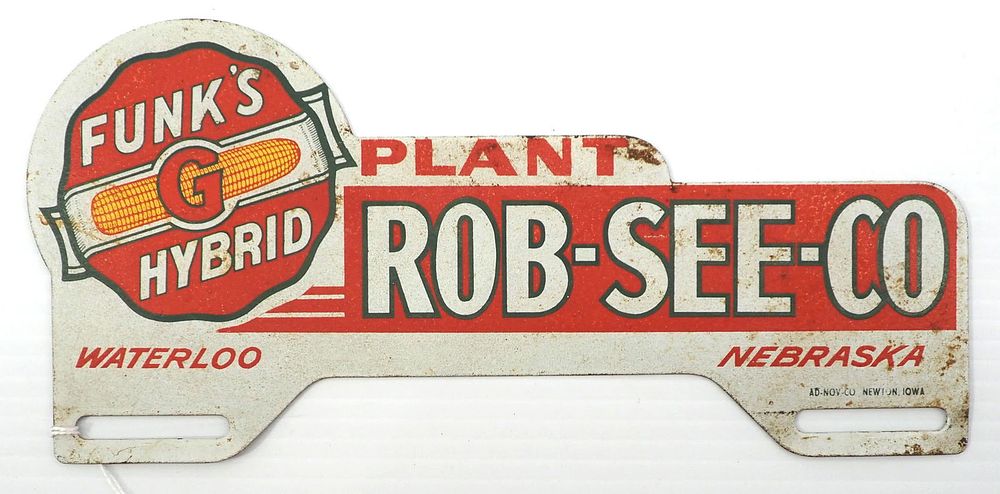 Lot 615: Funks Plant Rob-See-Co license plate topper