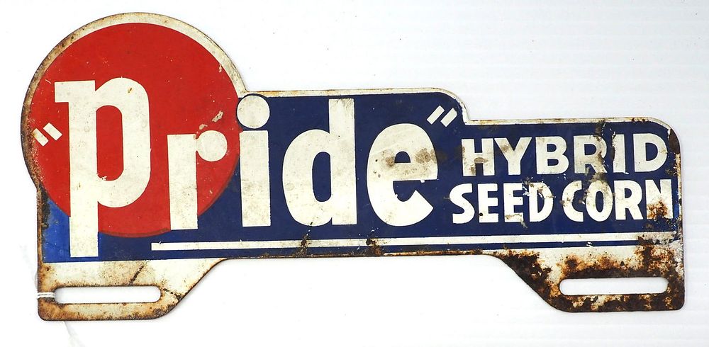 Lot 616: Pride Hybrid Seed Corn license plate topper