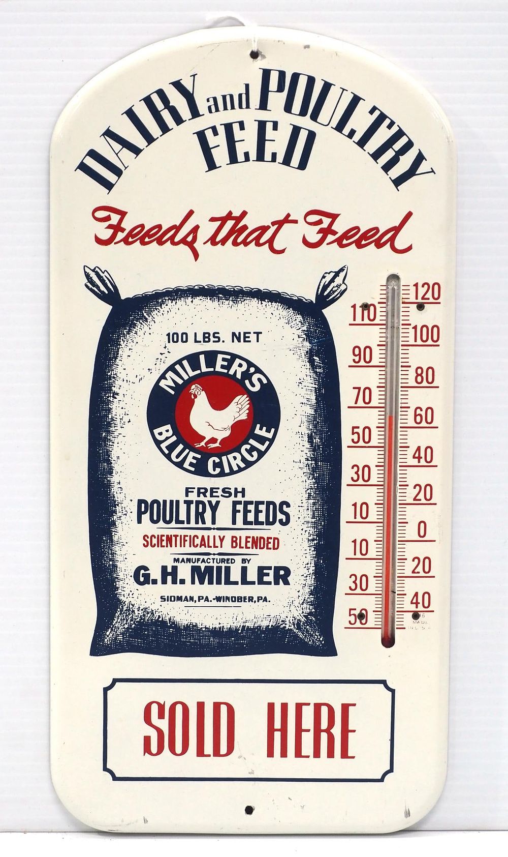 Lot 787: Miller's Blue Circle Feed thermometer
