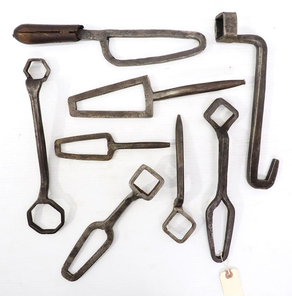 Lot 2154: (8) Hand-forged buggy-style wrenches
