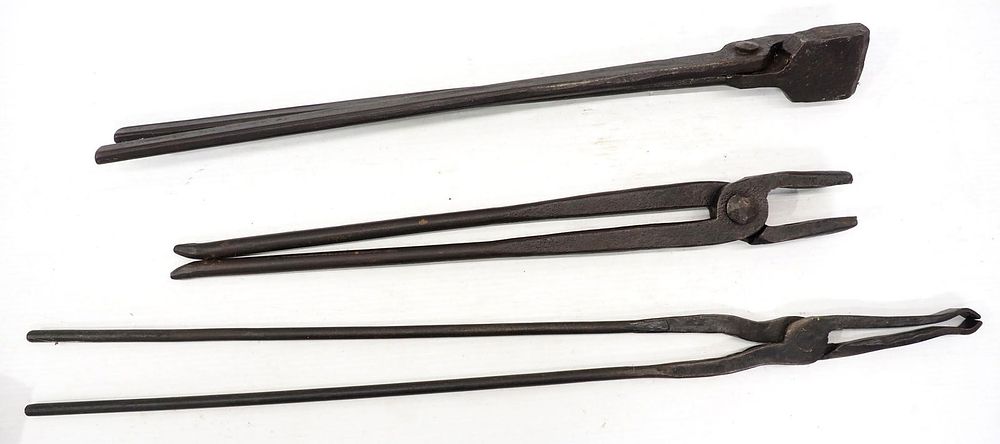 Lot 2288: (3) Large blacksmith tongs