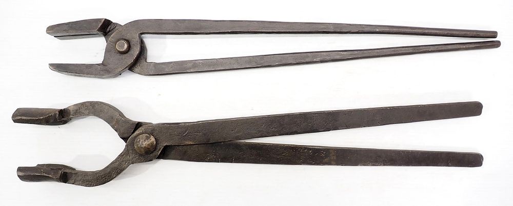Lot 2298: (2) Extra large blacksmith tongs
