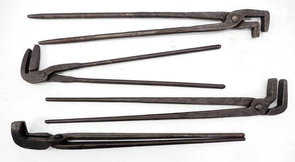 Lot 2300: (3) Large blacksmith tongs