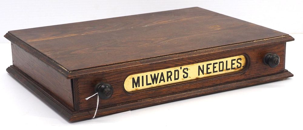 Lot 1182: Milward's Needles 1-drawer country store cabinet