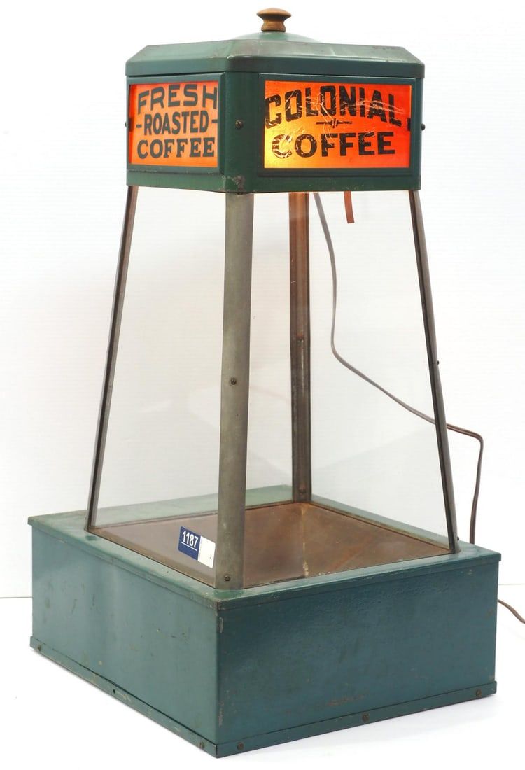 Lot 1187: Metal & glass, lighted product dispenser/display