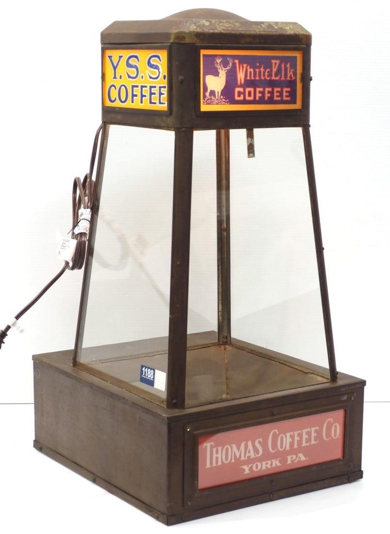 Lot 1188: Metal & glass, lighted product dispenser/display