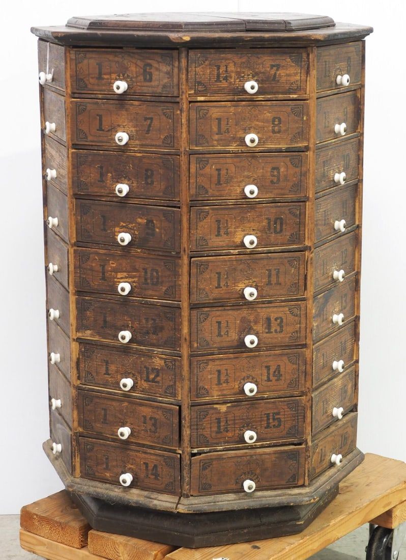 Lot 1214: Early wooden country store bolt bin
