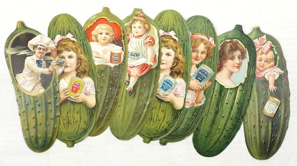 Lot 174: Set of 8 different paper Heinz advertisig pickles
