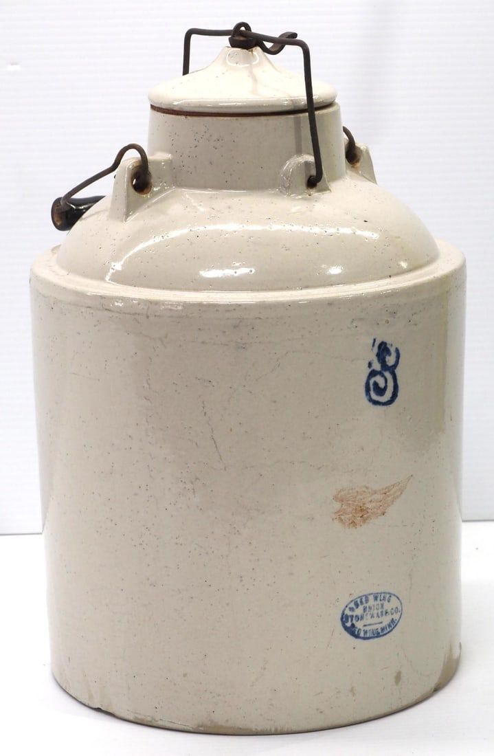 Lot 212: 3-gallon Red Wing Ball lock lid stoneware jug