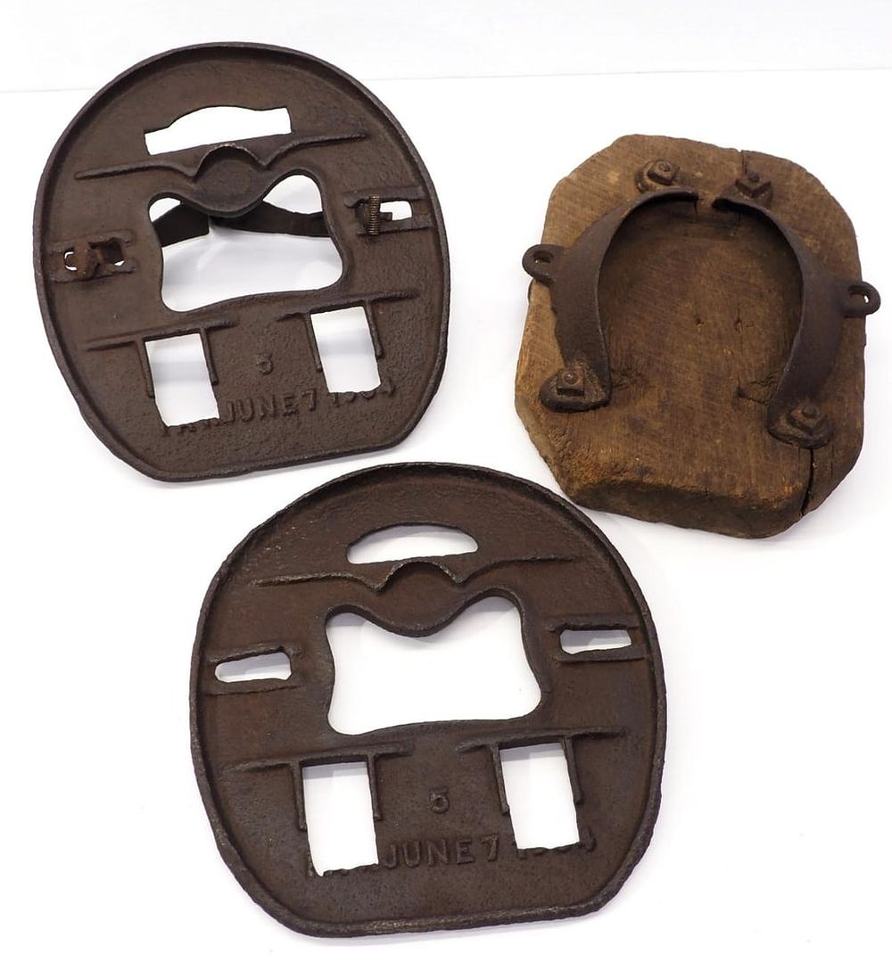 Lot 367: (3) Cast iron horse muck shoes