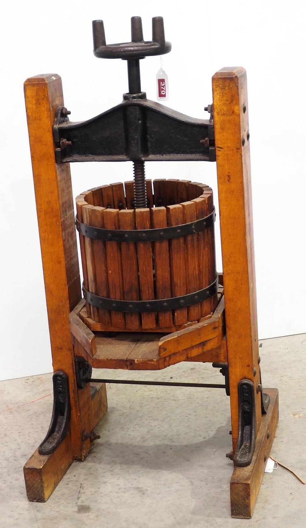 Lot 370: Wood & cast iron, floor model cider press