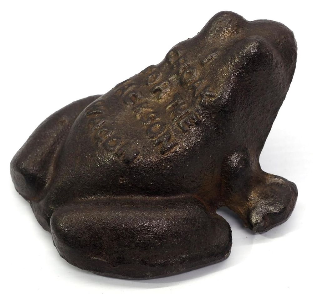 Lot 436: Cast iron frog "I Croak For The Jackson Wagon"