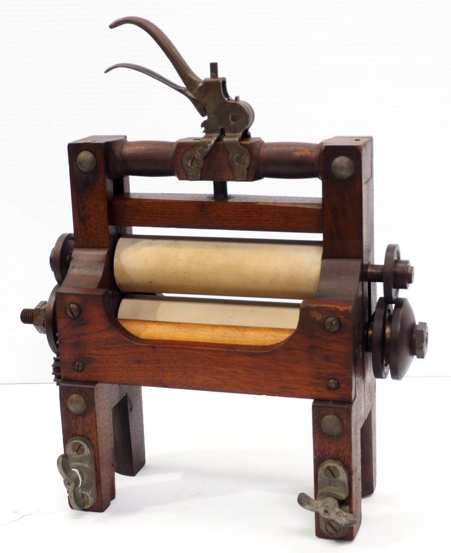 Lot 455: Patent model walnut clothes wringer