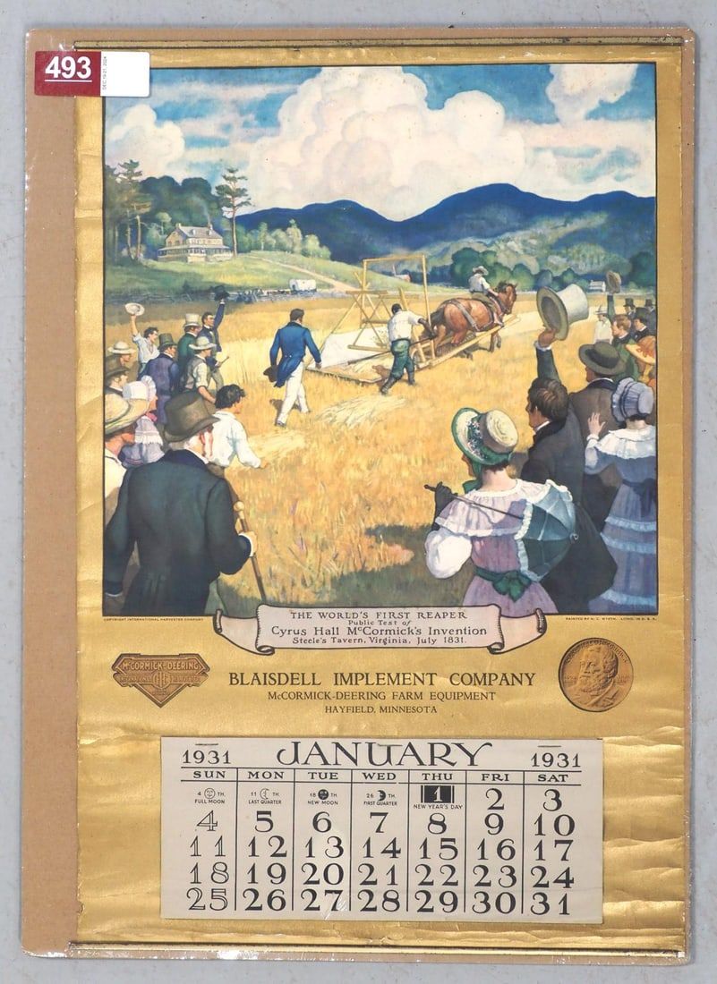 Lot 493: 1931 McCormick Deering calendar