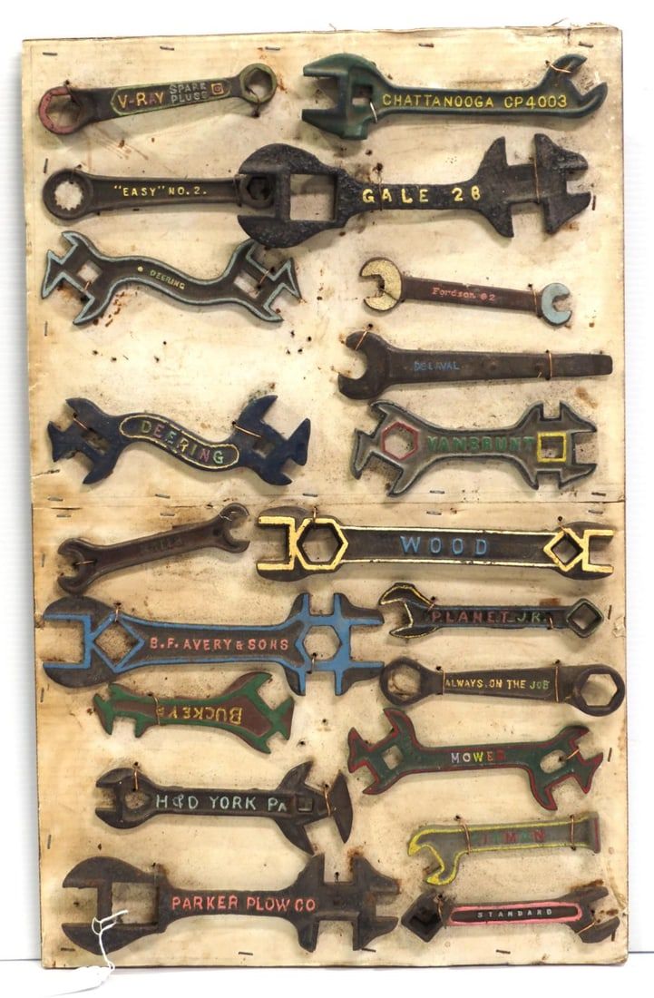 Lot 837: Display board of (20) cast iron wrenches