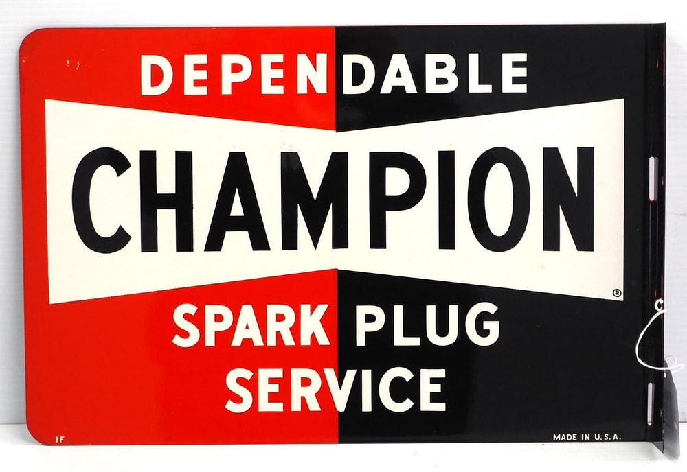Lot 1317: NOS Champion Spark Plug Service sign