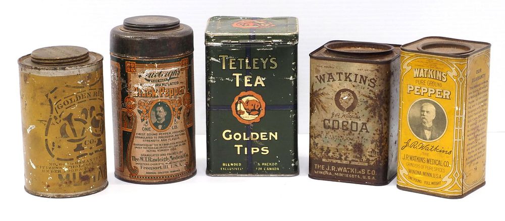 Lot 1360: (5) Country store product tins