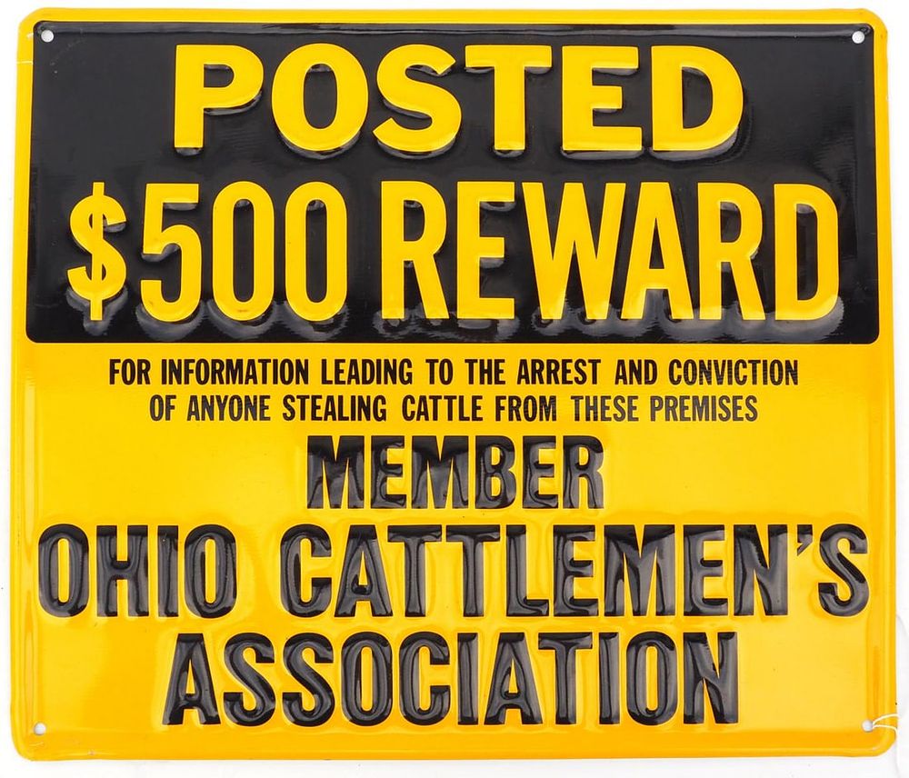 Lot 26: Ohio Cattlemen's Assoc. Reward sign