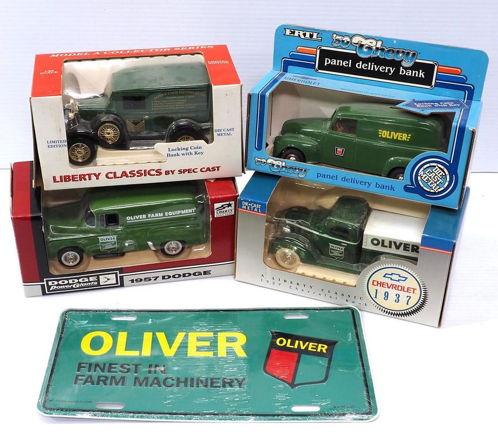 Lot 393: (4) Oliver Die-Cast Toys & license plate