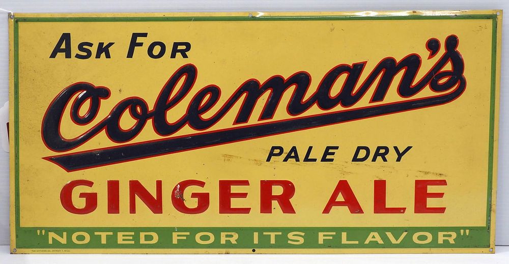 Lot 412: Coleman's Pale Dry Ginger Ale sign