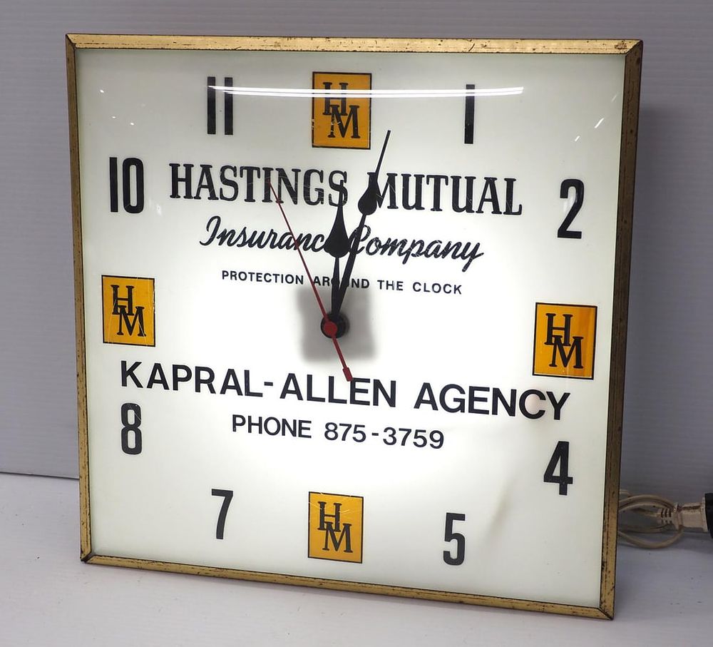 Lot 109: Hastings Mutual Insurance Company lighted clock