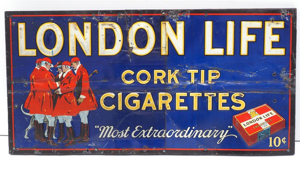 Lot 276: London Life Cork Tip Cigarettes sign