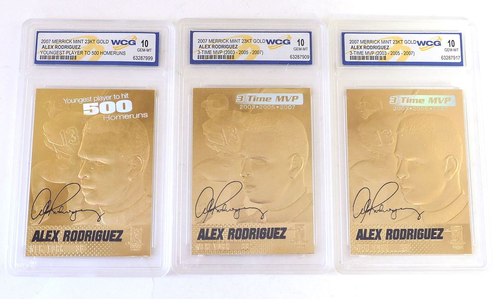 Lot 305: (3) 2007 Merrick Mint 23K Gold Alex Rodriguez
