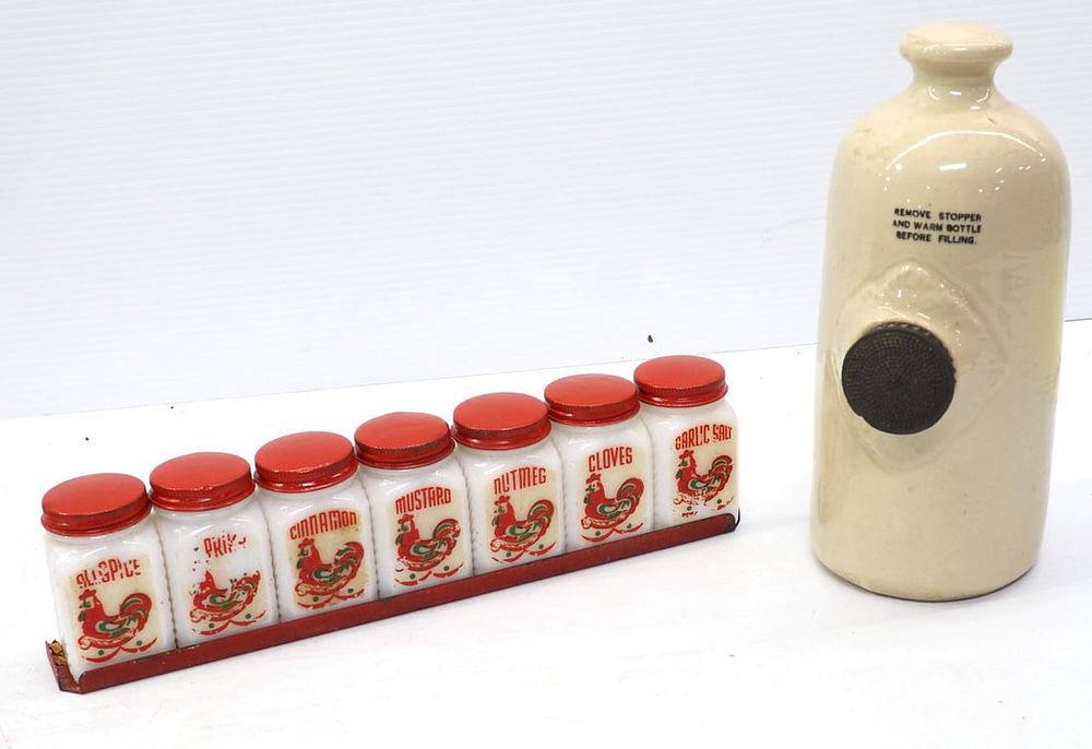 Lot 1022: 7-pc. Spice set / Crock bed warmer