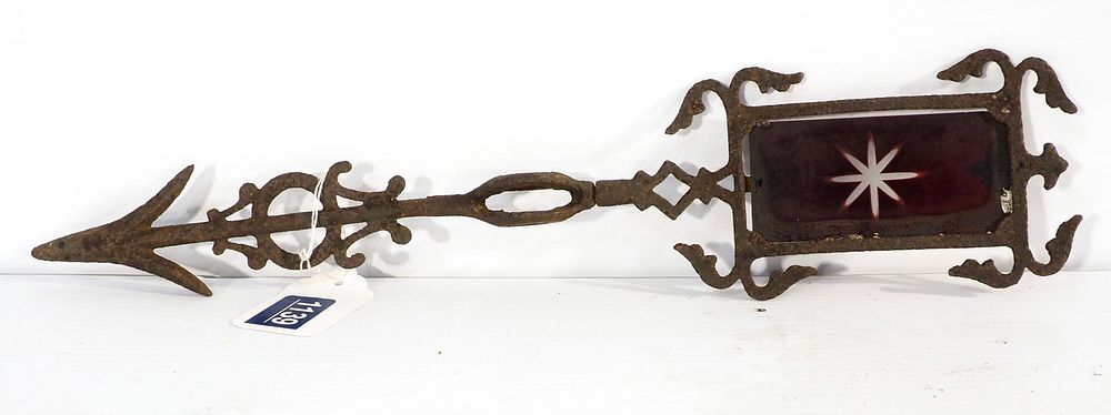 Lot 1139: Iron weathervane arrow w/red etched glass star tail