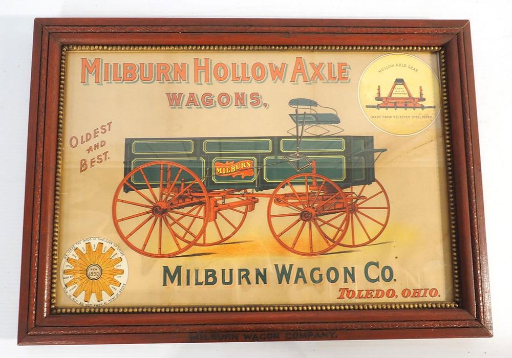 Lot 1196: Milburn Hollow Axle Wagons sign