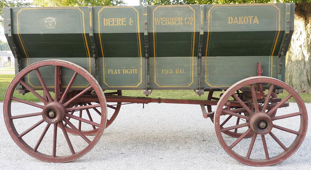 Lot 1275: Horse-drawn  flare side wooden wheel box wagon