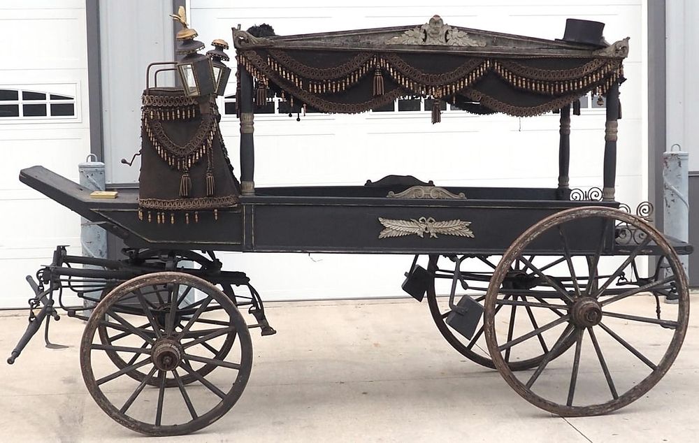 Lot 1286: Early wooden horse-drawn hearse
