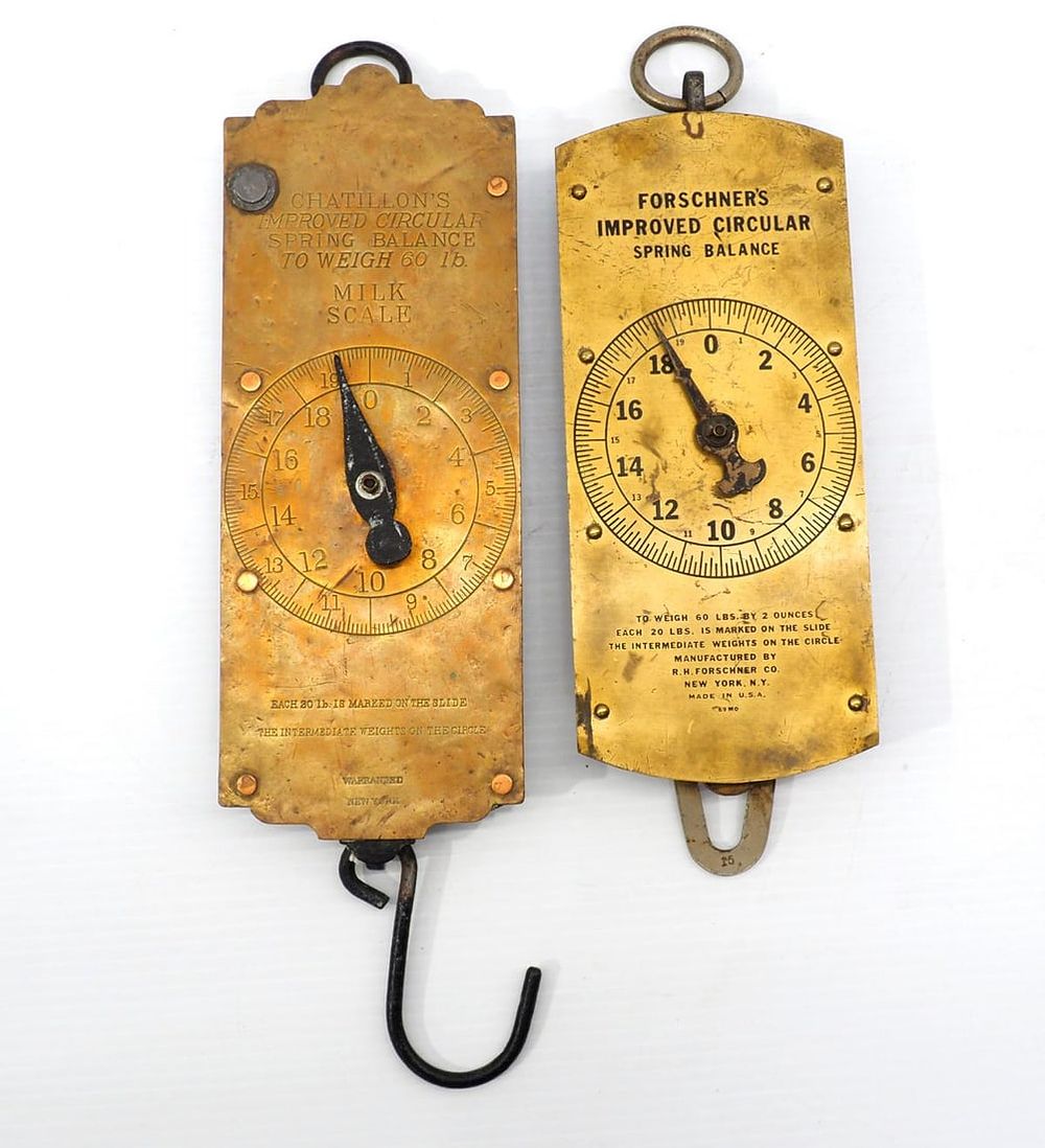 Lot 21: Forschners & Chatillons brass face milk scales