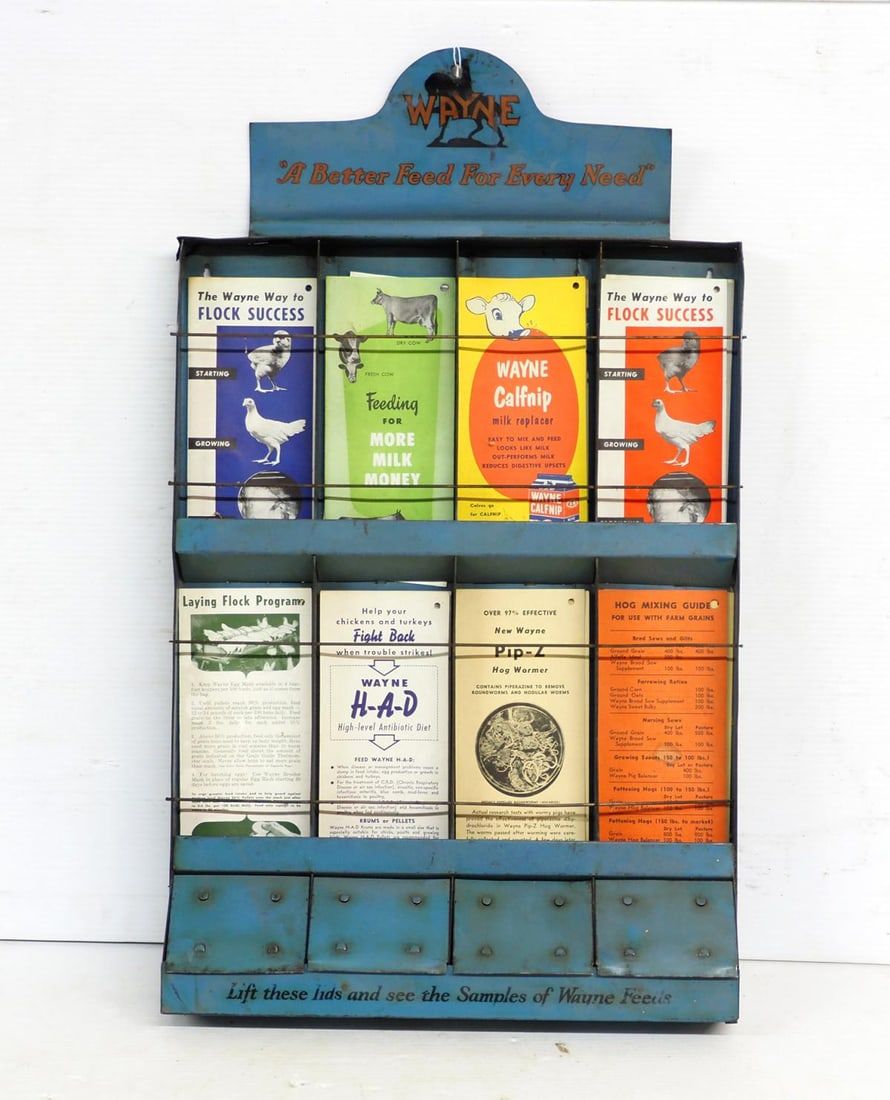 Lot 94: Wayne Feeds brochure rack with brochures