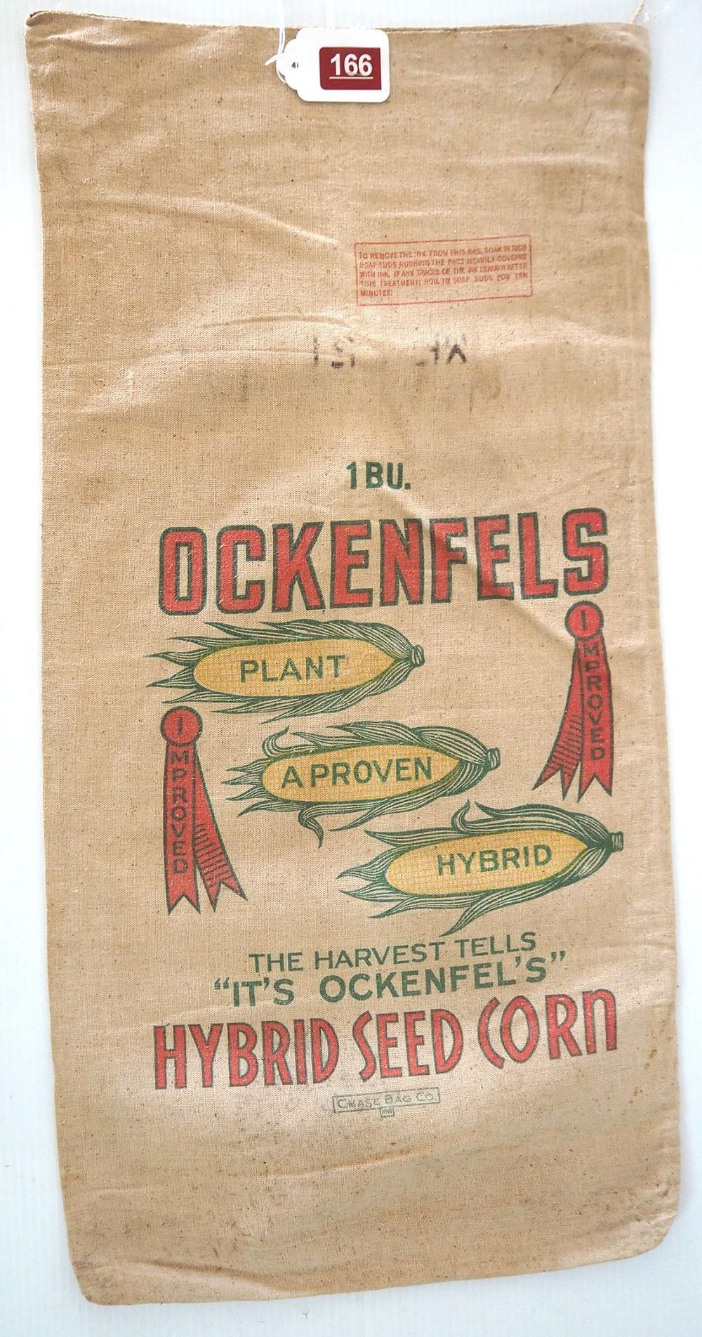 Lot 166: Ockenfel's Hybrid Seed Corn cloth bag