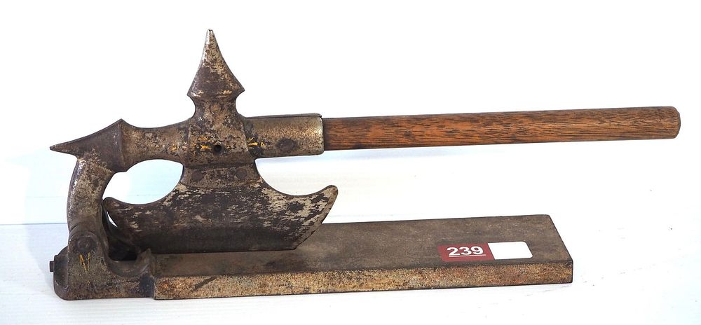Lot 239: Iron hatchet-shaped tobacco cutter