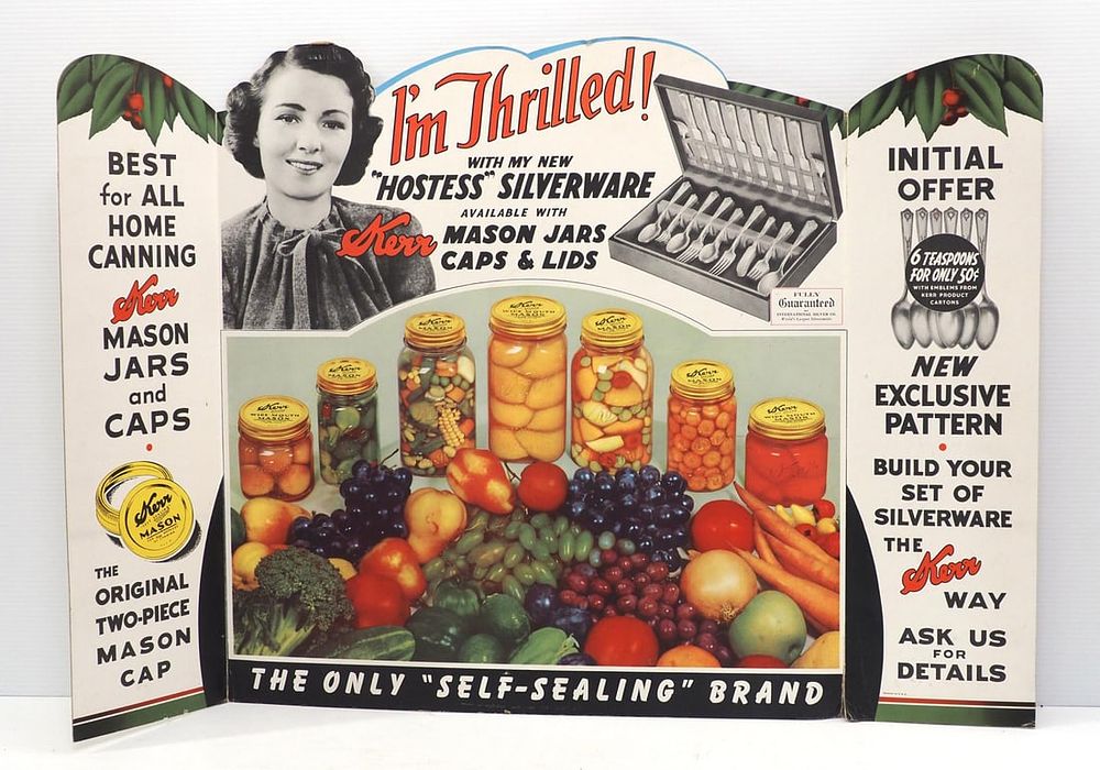 Lot 243: Cardboard folding Kerr Mason Jars & Lids sign