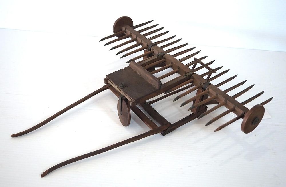 Lot 247: Wooden salesman sample horse-drawn hay rake