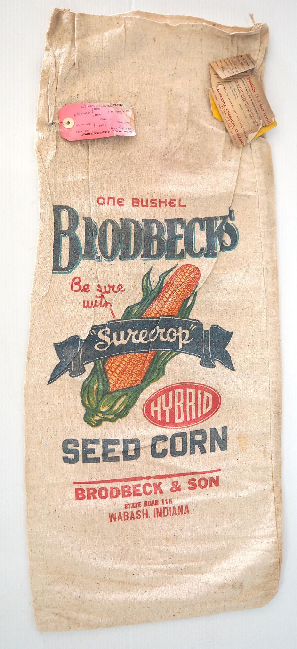Lot 293: Brobecks Indiana Hybrid cloth seed corn bag