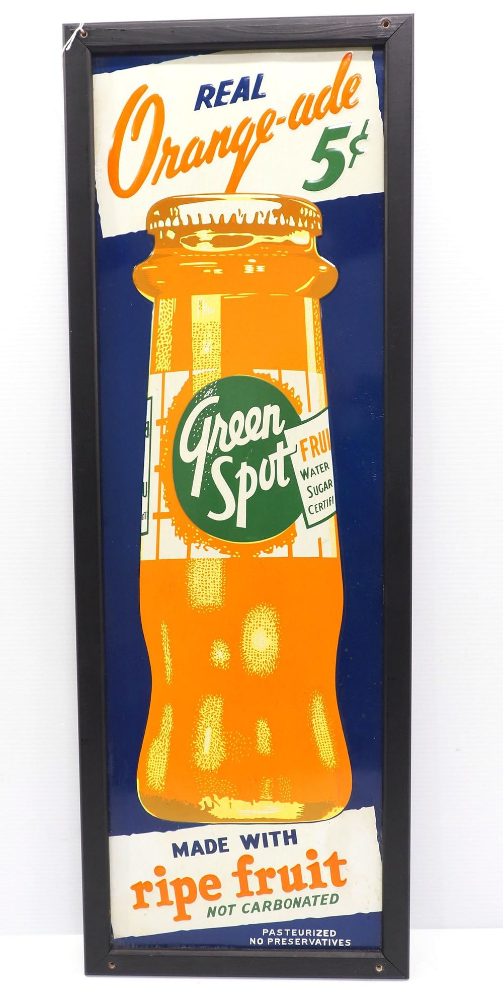 Lot 2172: Green Spot 5-cent Orange-Ade sign