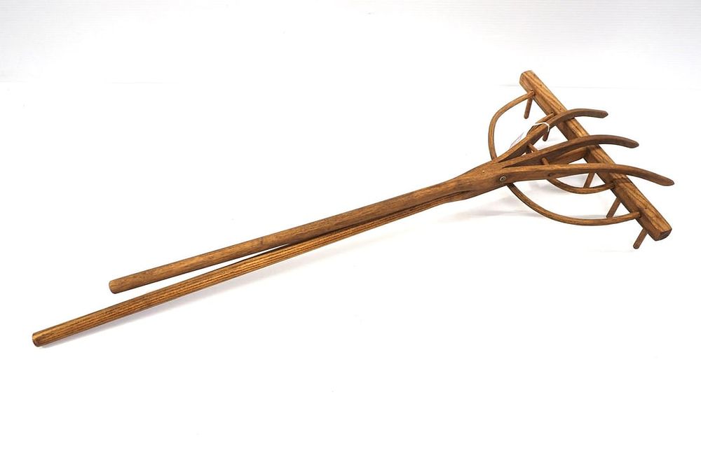 Lot 1017: Child's wooden rake & fork