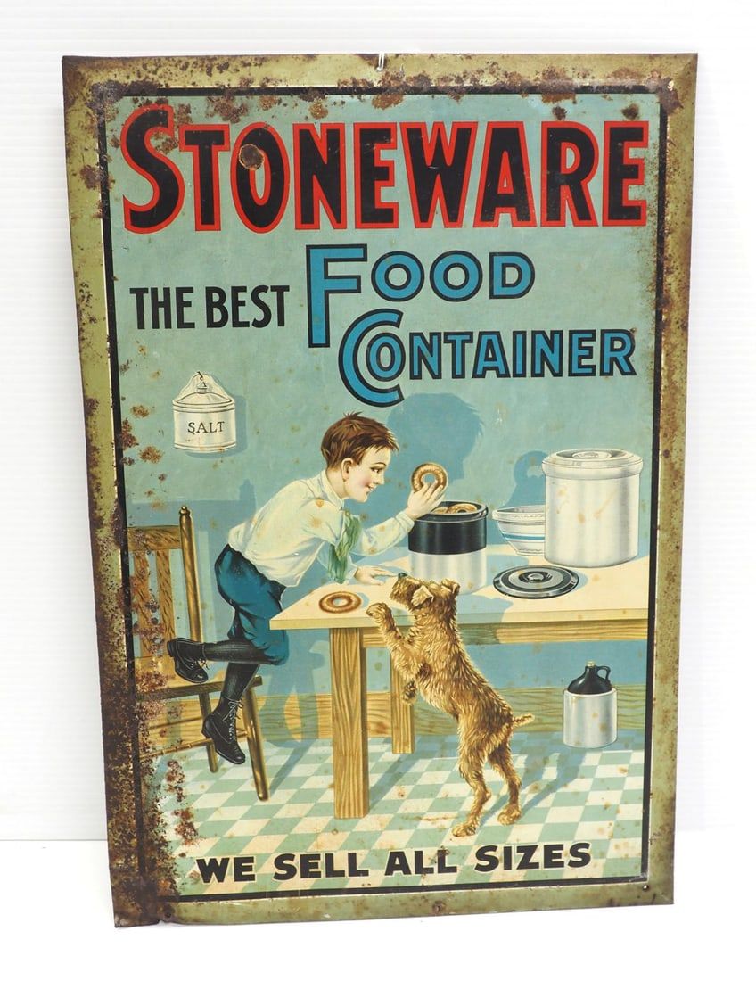 Lot 1055: Stoneware The Best Food Container sign
